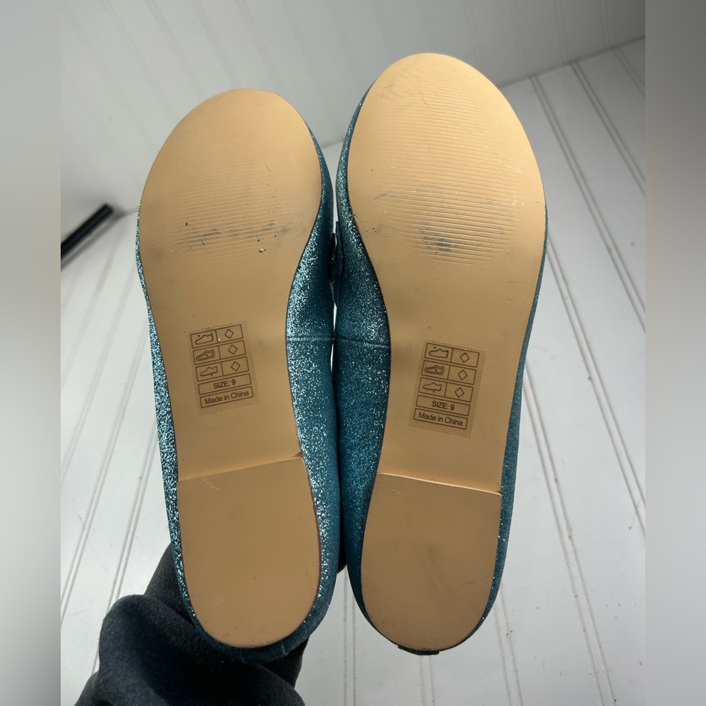 But Another Innocent Tale Aqua Blue Glitter Slip-On Loafers Womenโs Size 9 - Picture 5 of 10